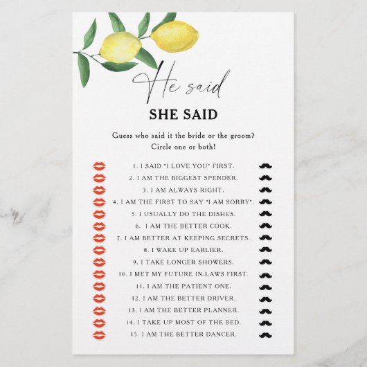 Citrus lemon - Er sagte, sie sagte Brautparty (Vorderseite)