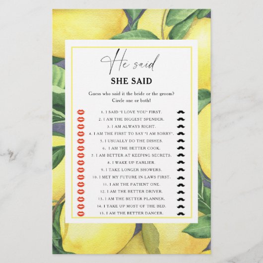 Citrus lemon - Er sagte, sie sagte Brautparty (Vorderseite)