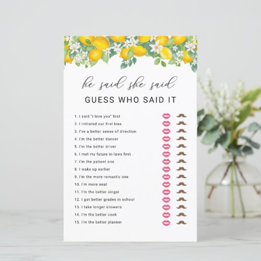 Citrus Lemon Er sagte, sie sagte, Brautparty Game (Stehend Vorderseite)