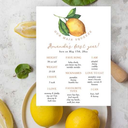 Citrus lemon First Birthday Milestone Geburtstag Poster