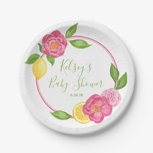 Citrus Lemon Floral Baby Shower Lemon Roses Pappteller (Vorderseite)