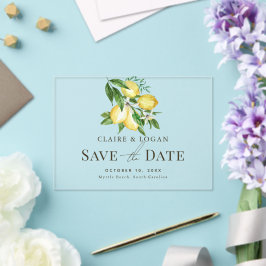 Citrus Lemon Floral Wasserfarbe Save the Date Acryleinladungen