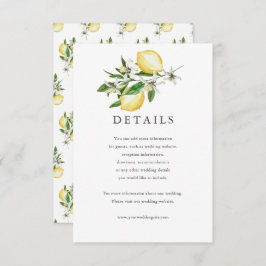 Citrus Lemon Floral Watercolor Details Card RSVP Karte