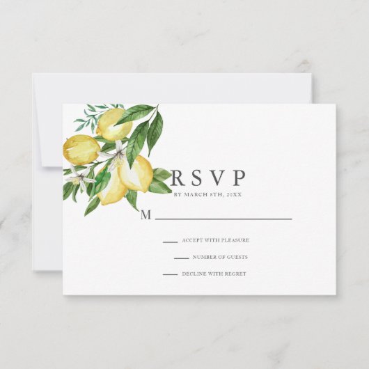 Citrus Lemon Floral Watercolor RSVP Karte (Vorderseite)