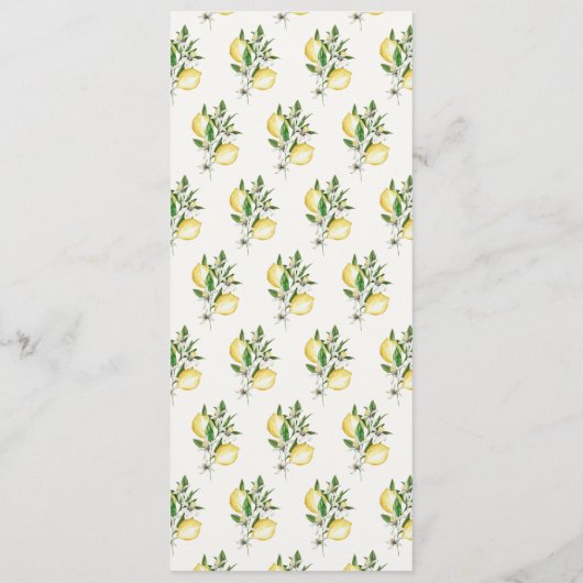 Citrus Lemon Floral Watercolor Wedding Menükarte (Rückseite)