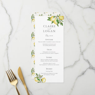 Citrus Lemon Floral Watercolor Wedding Menükarte