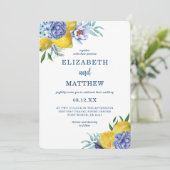 Citrus Lemon Floral Wedding Einladung (Stehend Vorderseite)
