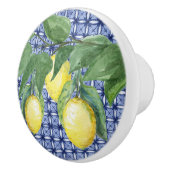 Citrus Lemon Foliage Wasserfarbmuster Navy Blau Keramikknauf (Rechts)