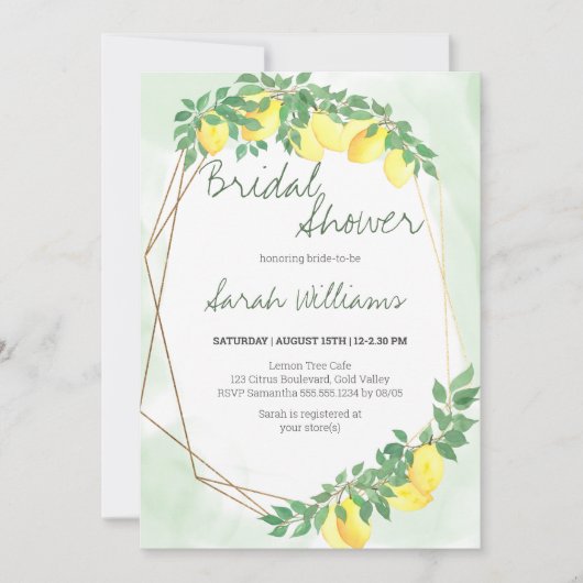 Citrus Lemon Gold Frame Mint Wash Brautparty Einladung (Vorderseite)
