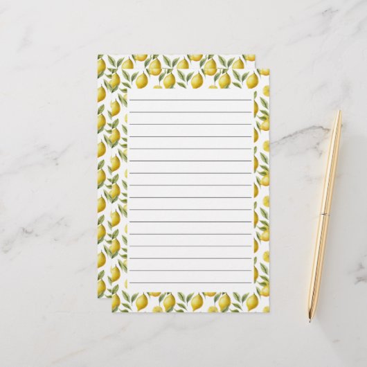 Citrus Lemon Limon Lined Briefpapier (Vorderseite/Rückseite Beispiel)