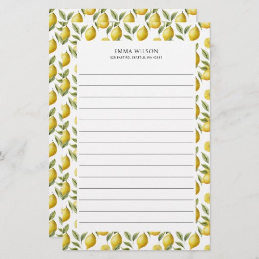 Citrus Lemon Limon Lined Briefpapier (Vorne/Hinten)