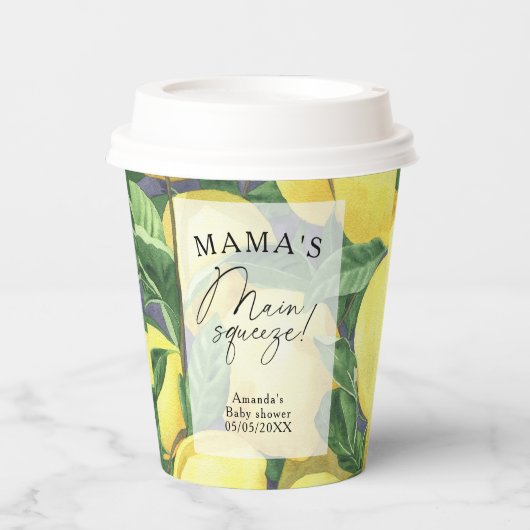 Citrus Lemon - Mama's wichtigste Babydusche Pappbecher (Vorderseite)