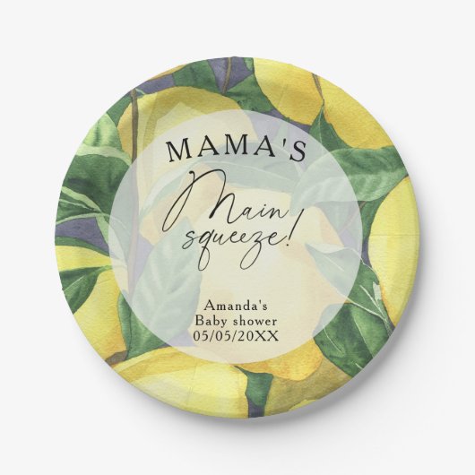 Citrus Lemon - Mama's wichtigste Babydusche Pappteller (Vorderseite)