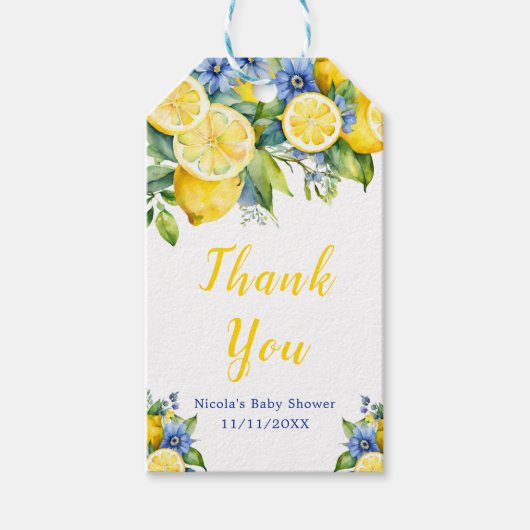 Citrus Lemon Mediterrane Babydusche Geschenkanhänger (Vorderseite)