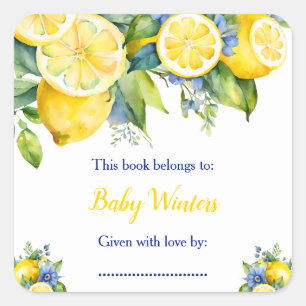 Citrus Lemon Mediterrane Babydusche Quadratischer Aufkleber