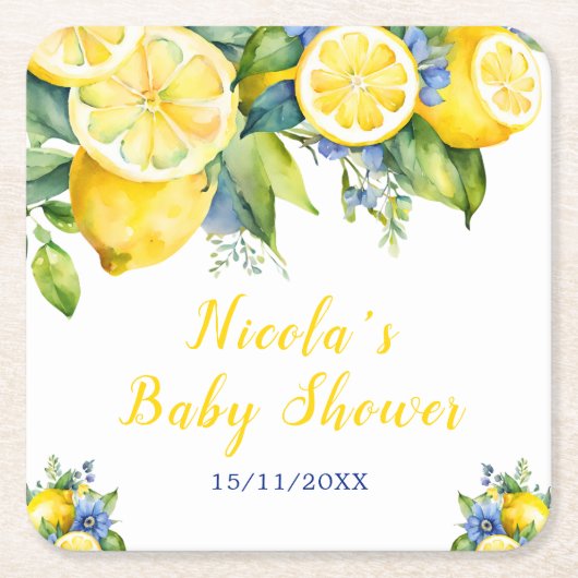 Citrus Lemon Mediterranean Baby Showe Rechteckiger Pappuntersetzer (Vorderseite)