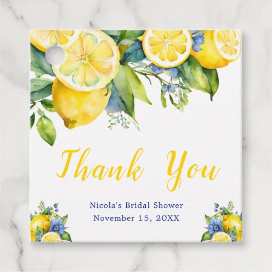 Citrus Lemon Mediterranes Brautparty Geschenkanhänger (Vorderseite)