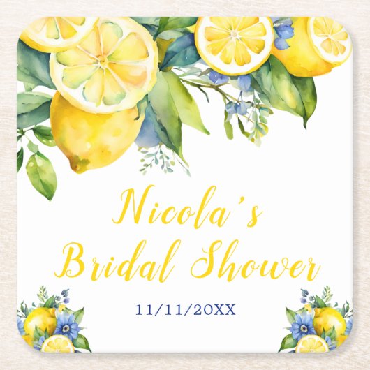 Citrus Lemon Mediterranes Brautparty Rechteckiger Pappuntersetzer (Vorderseite)