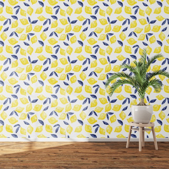 Citrus Lemon Mittelmeer Gelbe Farbe Tapete (Citrus lemon watrcolor art wallpaper)