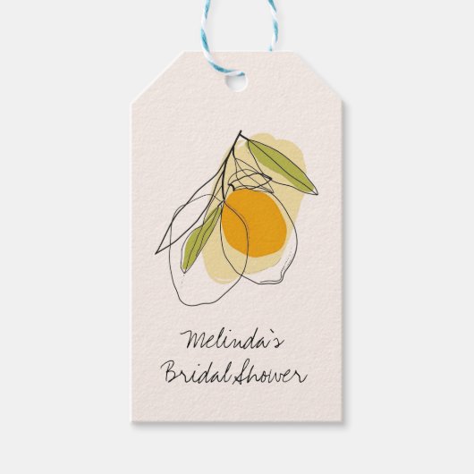 Citrus Lemon Modernes Minimalistisches Brautparty Geschenkanhänger (Vorderseite)
