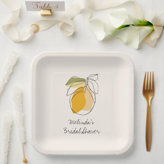 Citrus Lemon Modernes Minimalistisches Brautparty Pappteller (Hochzeit)