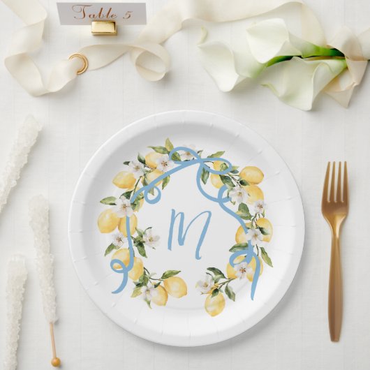 Citrus Lemon Monogram Brautparty Pappteller (Hochzeit)