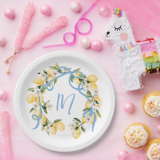 Citrus Lemon Monogram Brautparty Pappteller (Party)