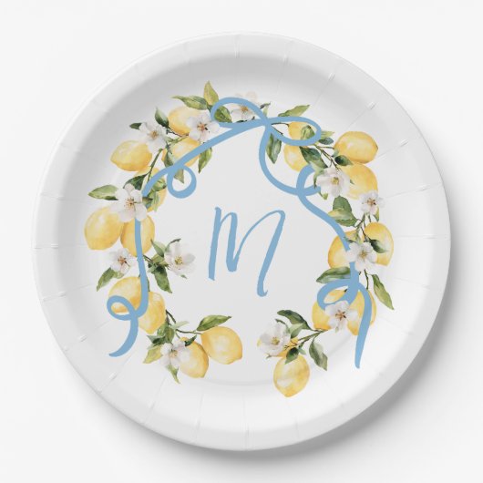 Citrus Lemon Monogram Brautparty Pappteller (Vorderseite)