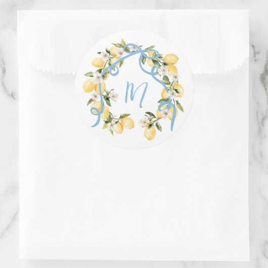 Citrus Lemon Monogram Brautparty Runder Aufkleber (Tasche)