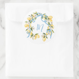 Citrus Lemon Monogram Brautparty Runder Aufkleber