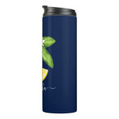 Citrus Lemon Monogram Navy Blue Thermosbecher (Nach rechts gedreht)