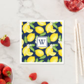 Citrus Lemon Navy Blue Monogram Napkins Serviette (Beispiel)