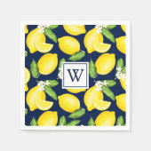 Citrus Lemon Navy Blue Monogram Napkins Serviette (Vorderseite)