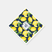 Citrus Lemon Navy Blue Monogram Napkins Serviette (Ecke)
