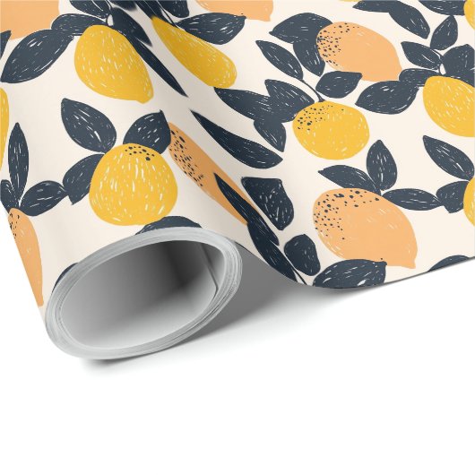 Citrus Lemon Orange Abstrakt Moderne Muster Geschenkpapier (Rolleneckpunkt)
