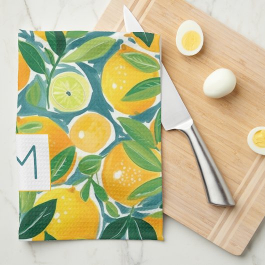 Citrus Lemon Orange Limone INITIAL Artisan farbenf Geschirrtuch (Viertel Falte)