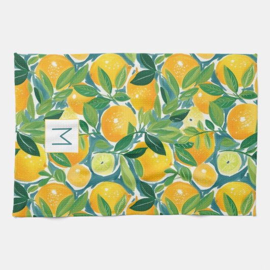 Citrus Lemon Orange Limone INITIAL Artisan farbenf Geschirrtuch (Horizontal)