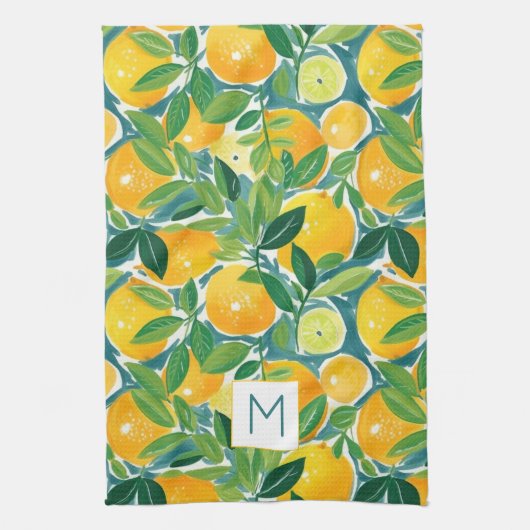 Citrus Lemon Orange Limone INITIAL Artisan farbenf Geschirrtuch (Vertikal)