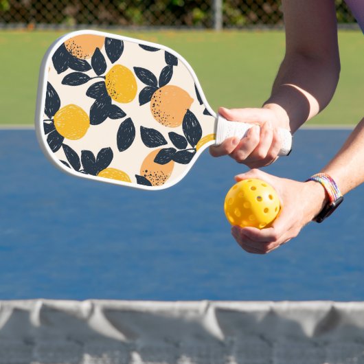 Citrus Lemon Orange Modernes Illustrationsmuster Pickleball Schläger (InSitu)
