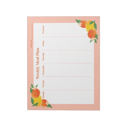 Citrus Lemon Orange Weekly Meal Plan Notepad Notizblock (Rotiert)