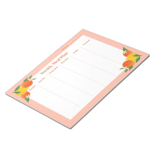 Citrus Lemon Orange Weekly Meal Plan Notepad Notizblock (angewinkelt)