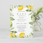 Citrus Lemon Orchard Botanical Summer Baby Dusche Einladung (Stehend Vorderseite)