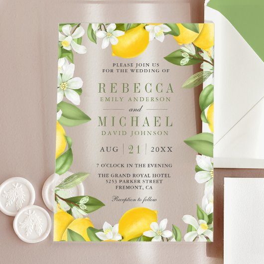 Citrus Lemon Orchard Wedding Acryleinladungen
