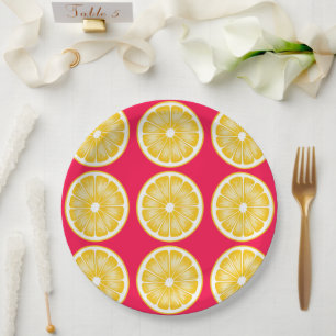 Citrus Lemon Slice Hot Pink & Yellow Pappteller