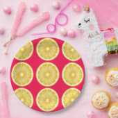 Citrus Lemon Slice Hot Pink & Yellow Pappteller (Party)