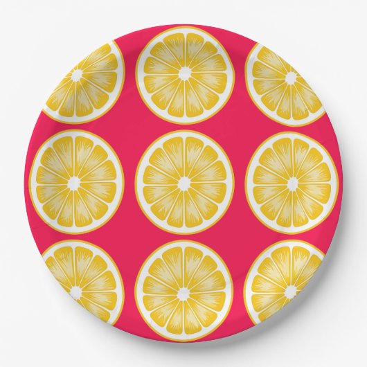 Citrus Lemon Slice Hot Pink & Yellow Pappteller (Vorderseite)
