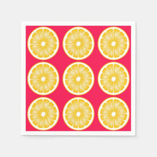 Citrus Lemon Slice Hot Pink & Yellow Serviette (Vorderseite)