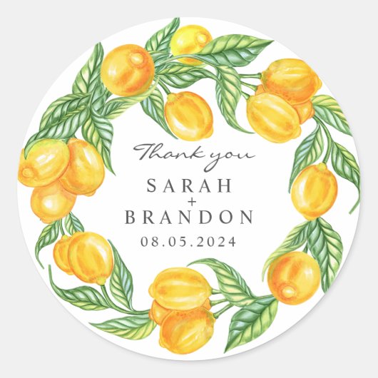 Citrus Lemon Summer Wedding Runder Aufkleber (Vorderseite)