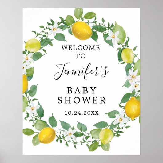 Citrus Lemon Themed Baby Dusche Begrüßungszeichen Poster (Vorne)