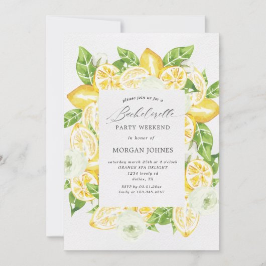 Citrus Lemon Tree Junggeselinnen-Abschied Einladun (Vorderseite)